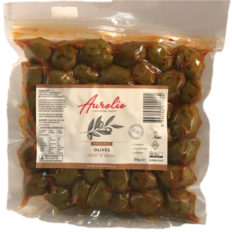 Aurelio - Olives - Organic Chilli Garlic - Vac Bag