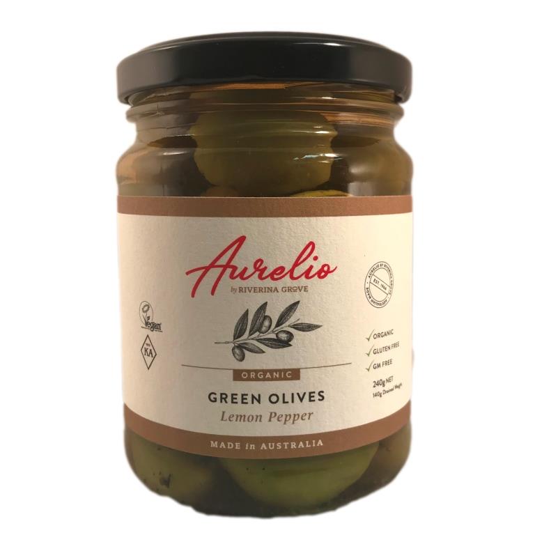 Aurelio - Olives - Org Green in Lemon Pepper - Jar