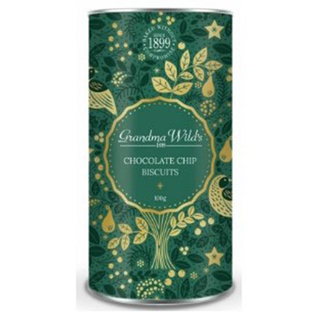 Grandma Wild - Christmas Biscuits - Partridge Green Tube - Choc Chip