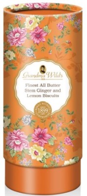 Grandma Wild - Seasonal - Gift Tube - Orange Victorian Floral - Stem Ginger & Lemon Biscuits