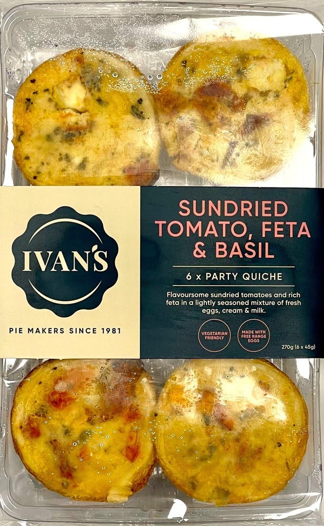 Ivans - Retail - Party Sundried Tomato Basil & Feta Quiche